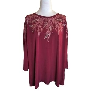 Bob Mackie Elegant Red Embroidered Blouse